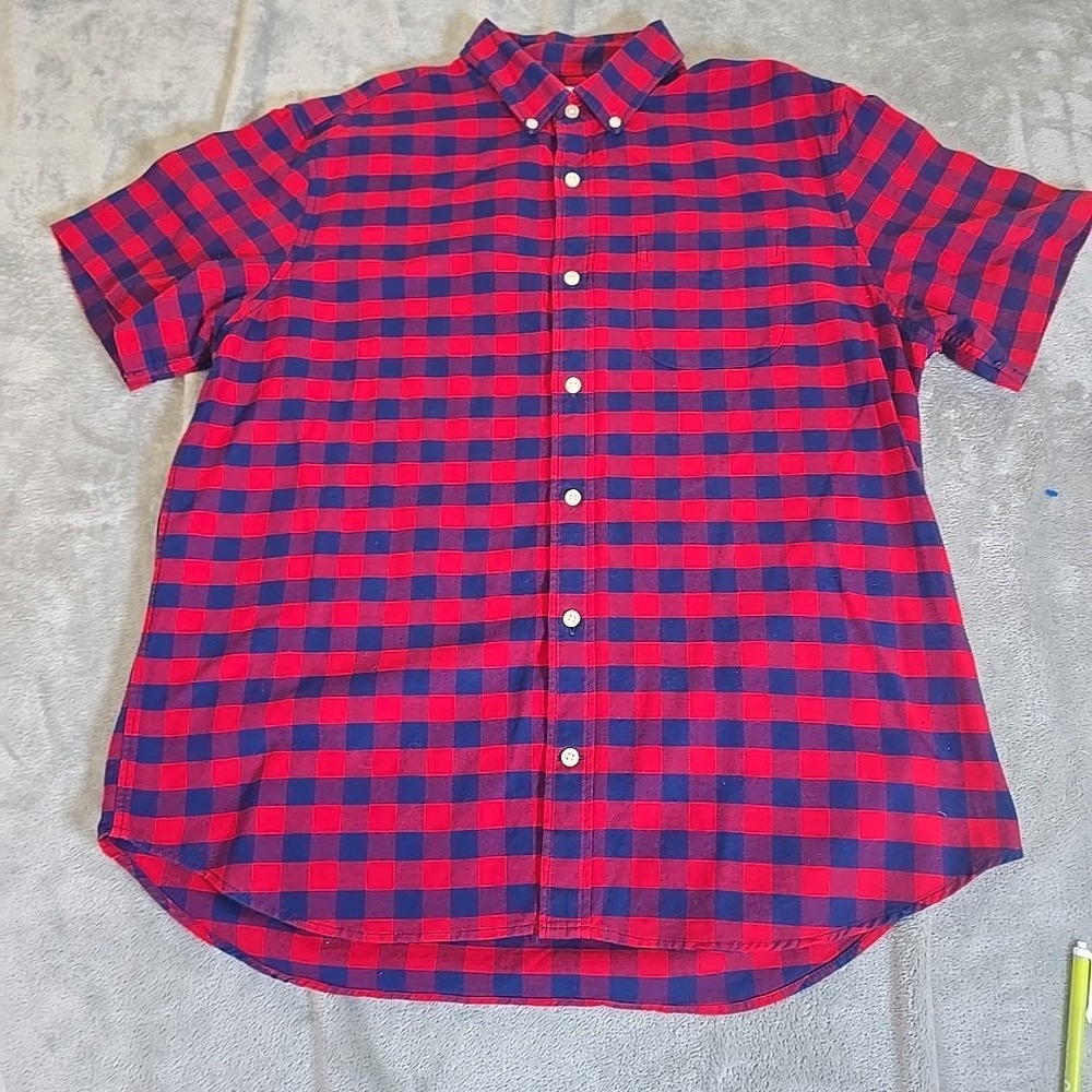 GAP Shirt Mens Large Red/ Blue Gingham Plaid Standard Fit Stretch Outdoors